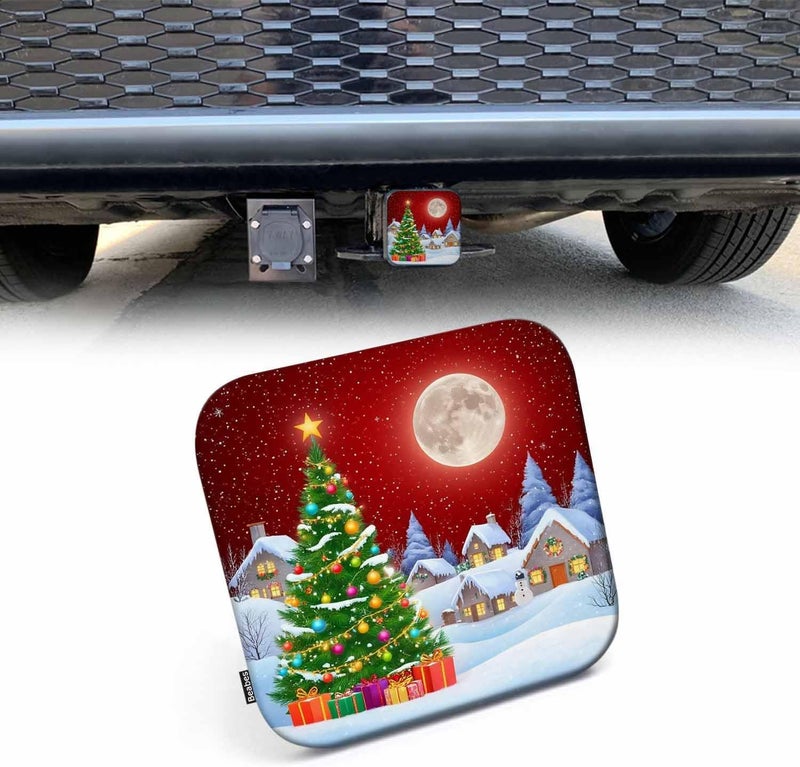 Beabes Trailer Hitch Cover 2 Inch Christmas, Christmas Trees Snowy Winter Heavy-Duty Tow Rear Receivers Plug Covers, 2" Rubber Towing Hitch Cover for Trucks Cars SUVs Sedans, Red - Image 1